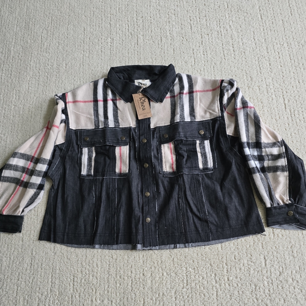 RHEA NWT LARGE DENIM JACKET WITH PLAID SUPER SOFT